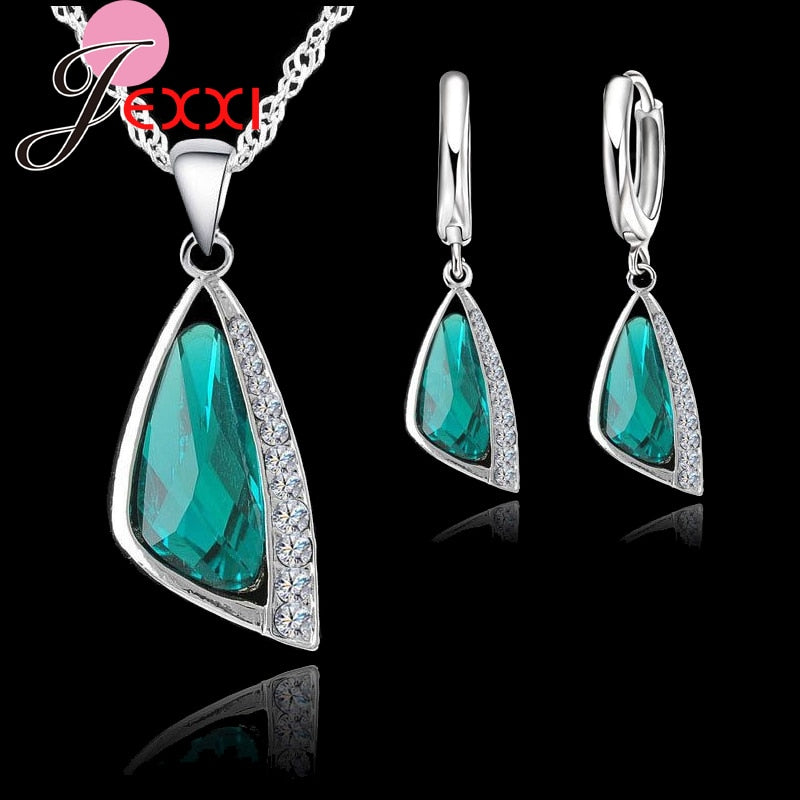 Elegance Women Wedding Jewelry Sets 925 Sterling Silver Crystal Hoop Earrings Necklace Jewelry Set Crystal For Bridal