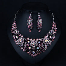 Sumptuous Flower Bridal Wedding Prom Jewelry Purple Crystal Rhinestone Necklace & Earring Set For Women Charm Jewelry