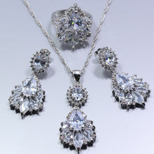 Manny Bridal Wedding Jewelry Set 925 sterling Silver Charming White Crystal Earrings Ring Necklace Pendant TZ273