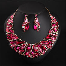 Vintage Statement Crystal Necklace Earrings Set Retro Dubai Bridal Jewelry Sets Women's Party Luxury Big Colorful Jewellery Gift