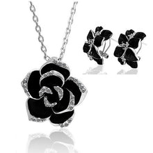 Fashion Rose Flower Enamel Jewelry Set Rose Gold Color Black Painting Bridal Jewelry Sets for Women Wedding 82606