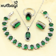 XUTAAYI Lovely Green Created Emerald 4PCS Jewelry Set  Sterling Silver