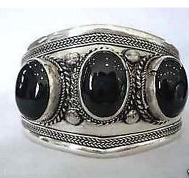 Vintage Tibetan silver black Natural stone cuff Bangles bracelet