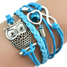 SUSENSTONE Fashion Women sterling-silver-jewelry Lovely Infinity Owl Pearl Friendship Multilayer Charm Leather Bracelets Gift