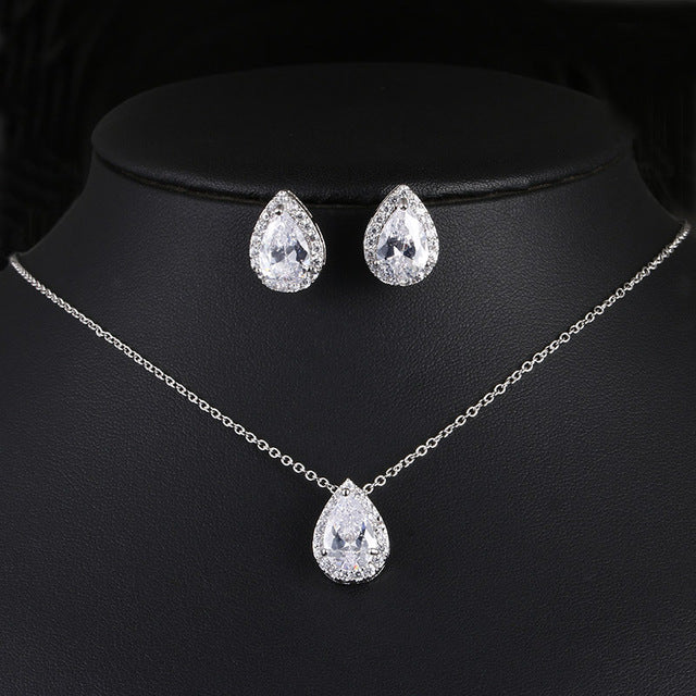 Nigerian Water Drop Cubic Zirconia Wedding Jewelry Sets inlay Luxury Crystal Bridal Jewelry Set Gifts For Bridesmaids AS099