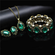 Fashion Wedding Bridal Jewelry Sets Green Crystal Antique Bronze Color Jewelry Set Necklace Earrings Bracelet Rings Mothers Day