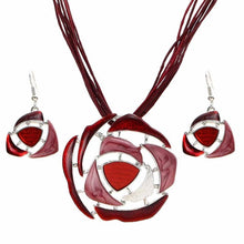 Vintage Enamel Jewelry Set Multilayer Leather Chain Hollow Round Gem Silver Pendant Necklace Earrings Summer Jewelry Sets Women