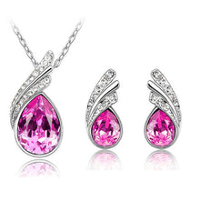 Wholesales bridal Jewelry set  Austrian Crystal fashion leaf tear feather Water drop pendant necklace earrings jewelry sets