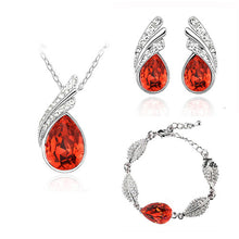 Wholesales bridal Jewelry set  Austrian Crystal fashion leaf tear feather Water drop pendant necklace earrings jewelry sets