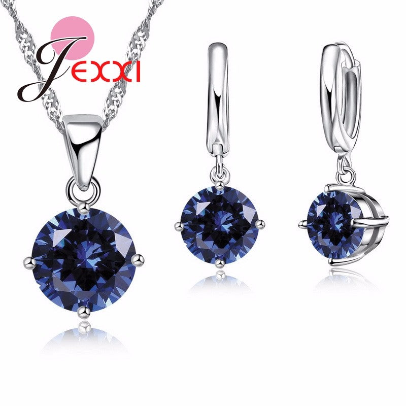 JEXXI Wedding Jewelry Sets For Brides 925 Sterling Silver Austrian Crystal Women Necklaces And Earrings Set Accessory