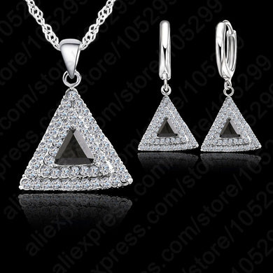 Top Selling 925 Sterling Silver Jewelry Set 18 inches Chain  Pendant Necklace /  Earring CZ Jewelry Set For  Women Wedding Gift