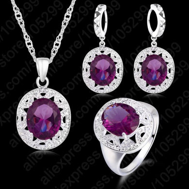 Free shipping Crystal Pendant Necklace Earrings Ring Cubic Zircon Trendy Party 925 Sterling Silver Jewelry Sets Women New Design